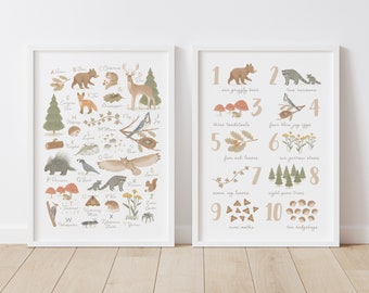 Wald Alphabet Poster, Wald Alphabet und Zahlen Drucke, Wald ABC, Wald Kinderzimmer Dekor, Kinderzimmer Dekor, DIGITAL DOWNLOAD