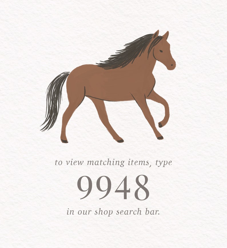 May include: A brown horse with a black mane and tail is running. To view matching items, type 9948 in our shop search bar.