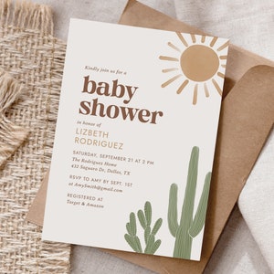 Modello di invito per baby shower Boho Desert, invito per baby shower cactus modificabile, terracotta arancione bruciata, DOWNLOAD DIGITALE