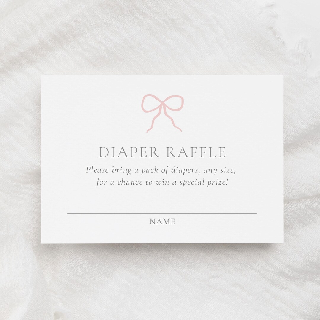 Pink Bow Baby Shower Diaper Raffle Ticket, Pink Ribbon Girl Baby Shower ...