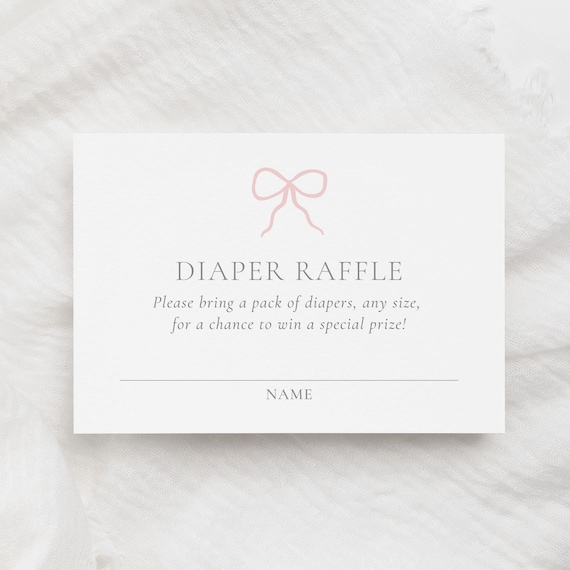 Pink Bow Baby Shower Diaper Raffle Ticket, Pink Ribbon Girl Baby Shower Diaper Raffle Template, Printable Editable Card, DIGITAL DOWNLOAD