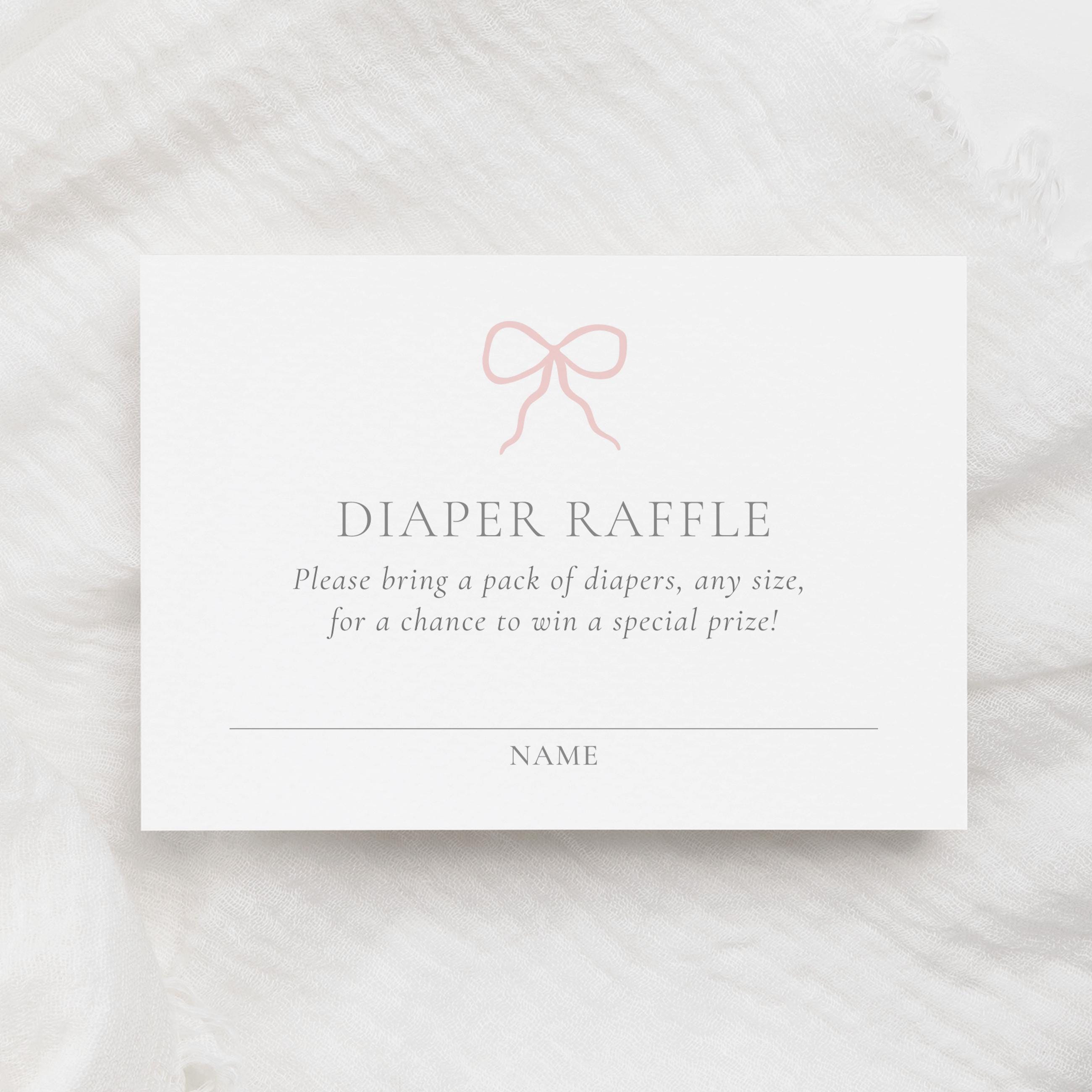 Pink Bow Baby Shower Diaper Raffle Ticket, Pink Ribbon Girl Baby Shower Diaper Raffle Template, Printable Editable Card, DIGITAL DOWNLOAD