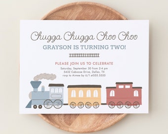 Vintage Train Birthday Invitation, Chugga Chugga Choo Choo Train Birthday Party Invite, Steam Engine Boy Birthday, Digital Download