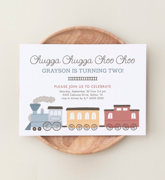 Vintage Train Birthday Invitation, Chugga Chugga Choo Choo Train Birthday Party Invite, Steam Engine Boy Birthday, Digital Download