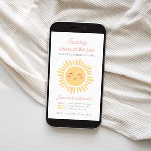 Electronic First Trip Around the Sun 1st Birthday Party Invitation, Sunshine First Birthday Party Invite Template, DIGITAL DOWNLOAD