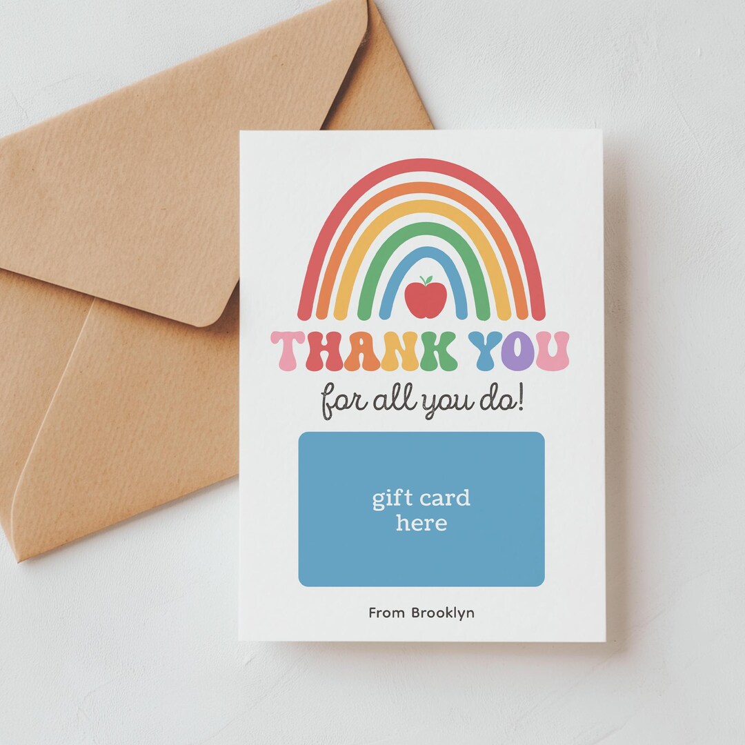 Rainbow Teacher Appreciation Week Gift Card Holder Template, Editable ...