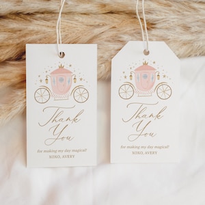 Modèle modifiable d'étiquette de faveur d'anniversaire de princesse, décoration d'anniversaire de carrosse de princesse imprimable, téléchargement numérique