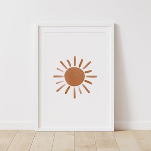 Neutral Sun Print, PRINTABLE Watercolor Sun Wall Art, Kids Room Decor, Boho Nursery Decor, DIGITAL DOWNLOAD