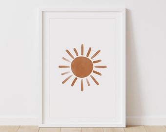 Neutral Sun Print, PRINTABLE Watercolor Sun Wall Art, Kids Room Decor, Boho Nursery Decor, DIGITAL DOWNLOAD