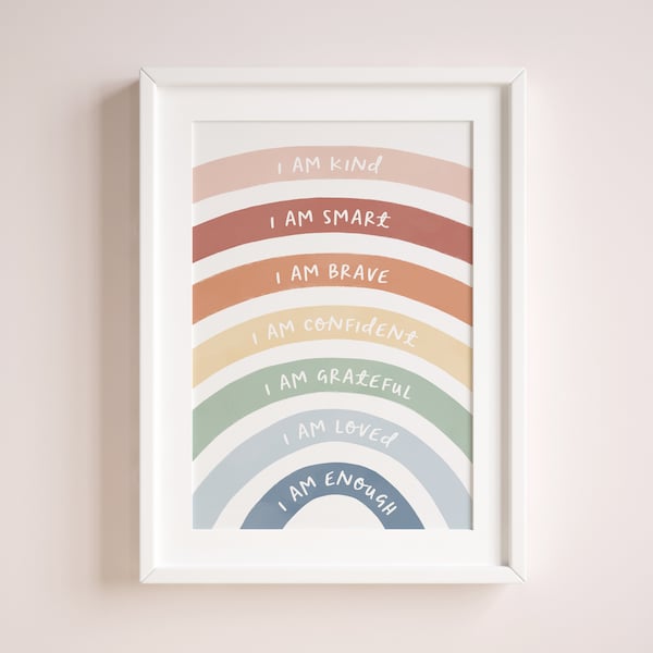 Affirmations for Kids, Rainbow Affirmations Print, I am Kind Smart Loved, Inspirational Nursery Decor, PRINTABLE Wall Art, DIGITAL DOWNLOAD