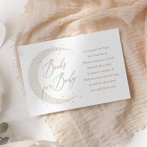 Over the Moon Boeken voor Baby Card Template, Neutrale Maan en Sterren Baby Douche Boek Verzoek Invoegen, Bewerkbare Sjabloon, DIGITALE DOWNLOAD
