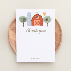 Editable Farm Birthday Party Thank You Card Template, Printable Barnyard Animals Flat Thank You Card, DIGITAL DOWNLOAD