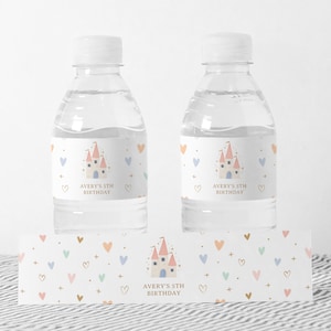 Editable Princess Birthday Water Bottle Label Template, Printable Princess Water Bottle Wrap, DIGITAL DOWNLOAD