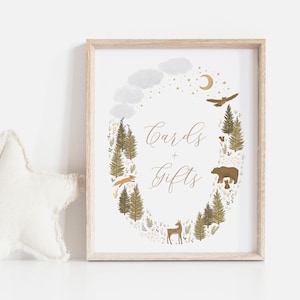 Woodland Baby Shower Kaarten en Geschenken Teken, Afdrukbaar Woodland Gift Table Sign, DIGITALE DOWNLOAD