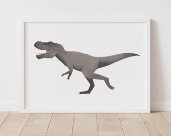 Stampa T-Rex grigia, Decorazione della cameretta dei dinosauri, Arte della parete dei dinosauri STAMPABILE, Decorazione della camera dei ragazzi, Decorazione della camera dei bambini, DOWNLOAD DIGITALE