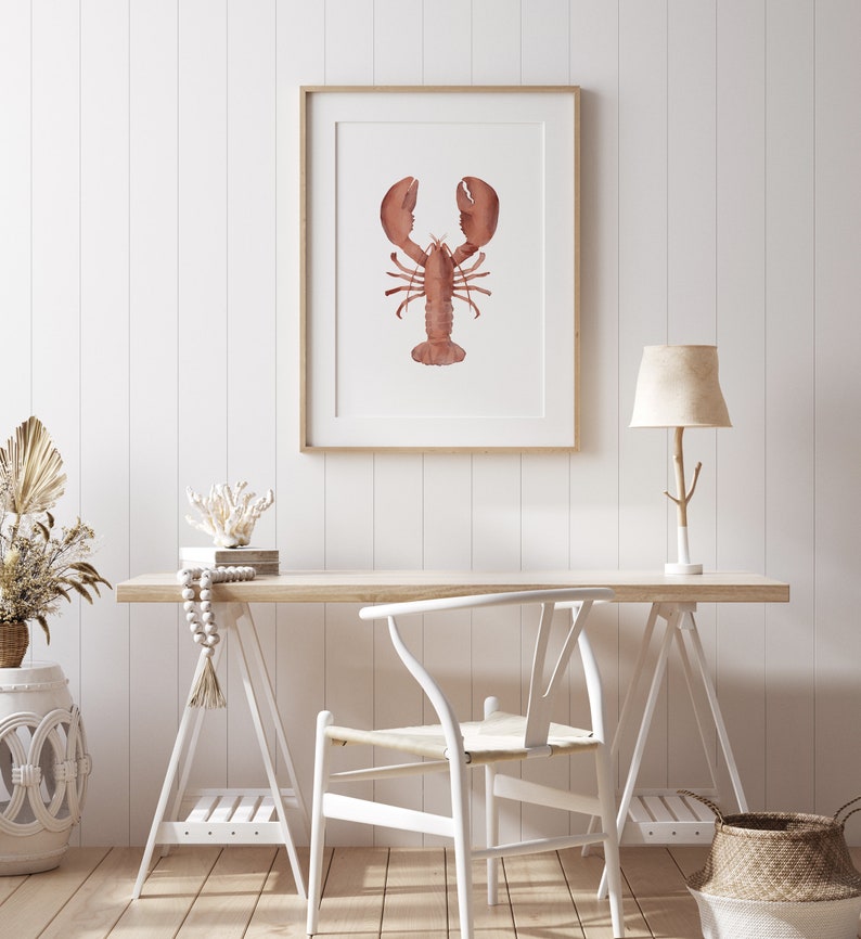 Watercolor Lobster Print, Beach Nursery Decor, Nautical Decor, PRINTABLE Lobster Wall Art, Coastal Home Decor, DIGITAL DOWNLOAD image 2