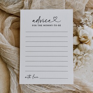 Carte de conseils minimaliste sur la baby shower, conseils modernes sur la baby shower boho pour les futurs parents, modèle de carte de conseils modifiable, TÉLÉCHARGEMENT NUMÉRIQUE