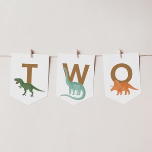 Dinosaur 2nd Birthday Party Highchair Banner, Printable Dinosaur Birthday Party Decoration, Trex Brachiosaurus Triceratops, DIGITAL DOWNLOAD