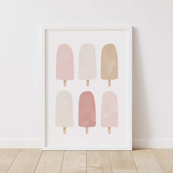 Impression de popsicle rose, décor de pépinière de fille neutre, art mural de crème glacée imprimable, décor de chambre de filles, téléchargement numérique