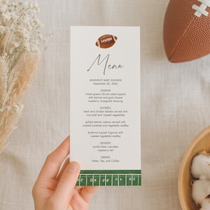 Football Baby Shower Menu Template, Little All Star Football Baby Shower 4x9 Menu Card, DIGITAL DOWNLOAD