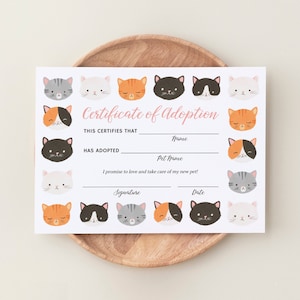 Editable Kitten Birthday Adoption Certificate Template, Printable Kitty Cat Birthday Adoption Sign, Adopt a Kitten Sign, DIGITAL DOWNLOAD