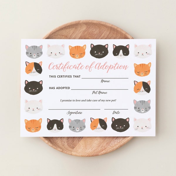 Editable Kitten Birthday Adoption Certificate Template, Printable Kitty Cat Birthday Adoption Sign, Adopt a Kitten Sign, DIGITAL DOWNLOAD