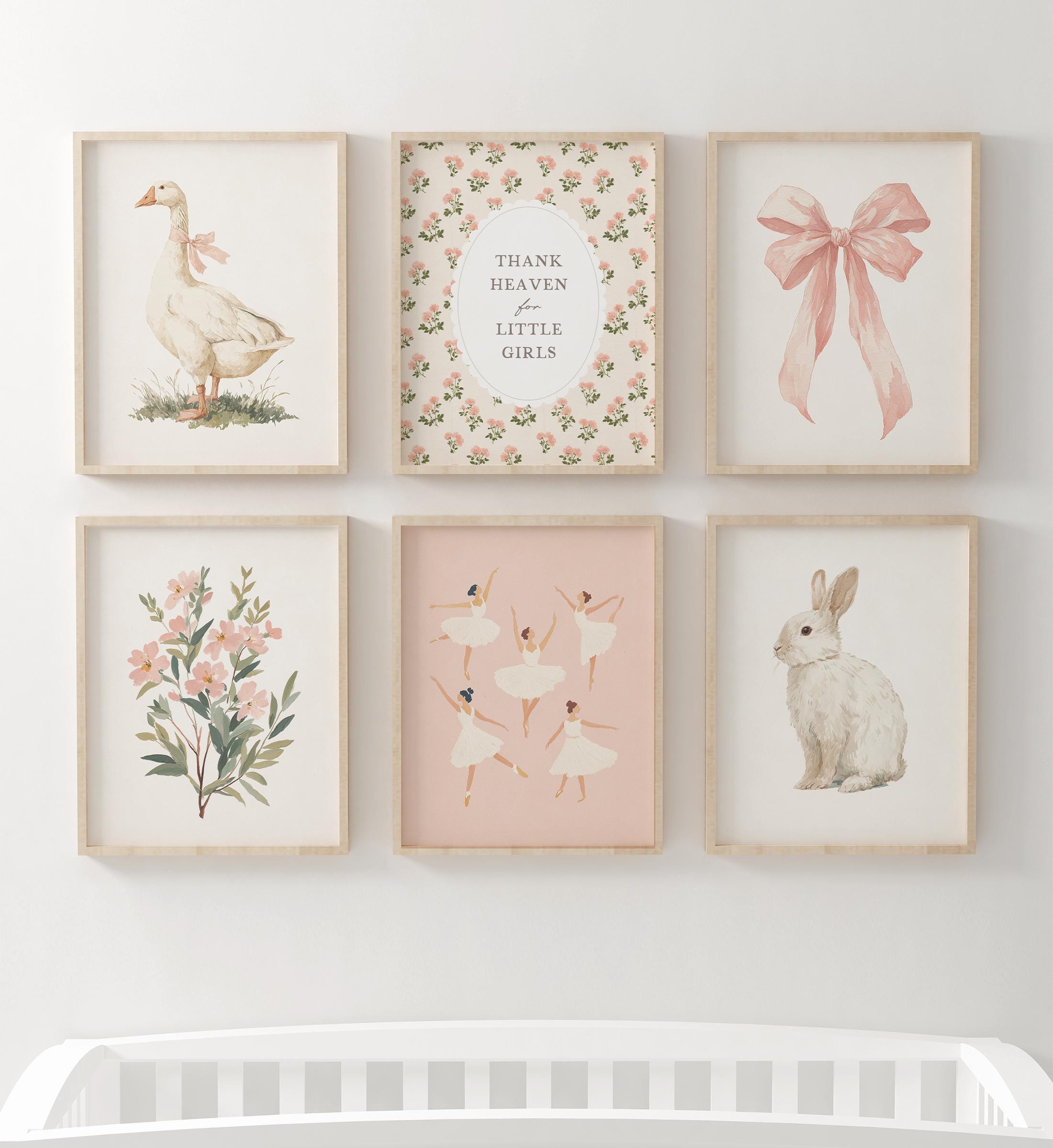 Vintage Girl Nursery Wall Art, Cottagecore Nursery Prints, Pink and ...