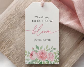 Sjabloon voor bloemen cadeaukaartje voor leraren, bedankt dat je me hebt geholpen met bloeien, tag leraar waardering, Moederdag gunsttag, digitale DOWNLOAD