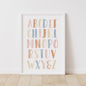 Neutrale alfabetposter, ABC-print, afdrukbare educatieve muurkunst, decor kinderkamer, decor boho kinderkamer, digitale DOWNLOAD