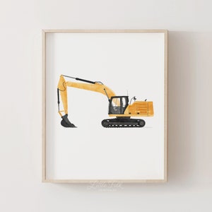 Yellow Excavator Print, Boys Room Decor, PRINTABLE Construction Vehicle Wall Art, Construction Birthday Party, DIGITAL DOWNLOAD