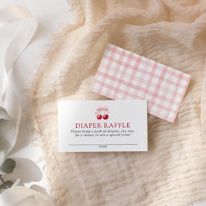 Cherry Babyparty-Windel-Verlosungskarte, Cherry on Top-Babyparty-Windel-Verlosungskarte, rosa Schleifen-bearbeitbare Vorlage, DIGITALER DOWNLOAD