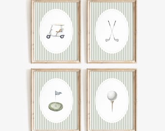 Sage Green Golf Nursery Prints Set of 4, Vintage Golf Nursery Wall Decor, Printable Golf Wall Art, Sage Boys Room Decor, DIGITAL DOWNLOAD