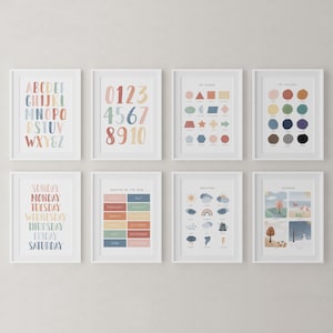 Decoración del aula arcoíris, conjunto de 8 impresiones en el aula, impresiones educativas, imprimibles para la escuela en el hogar, carteles de aprendizaje Montessori, DESCARGA DIGITAL