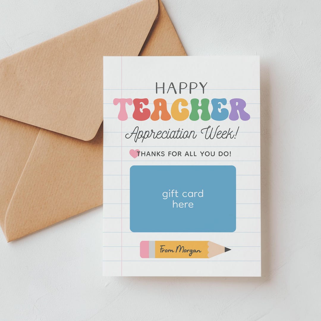 Teacher Appreciation Week Gift Card Holder Template, Editable Rainbow ...