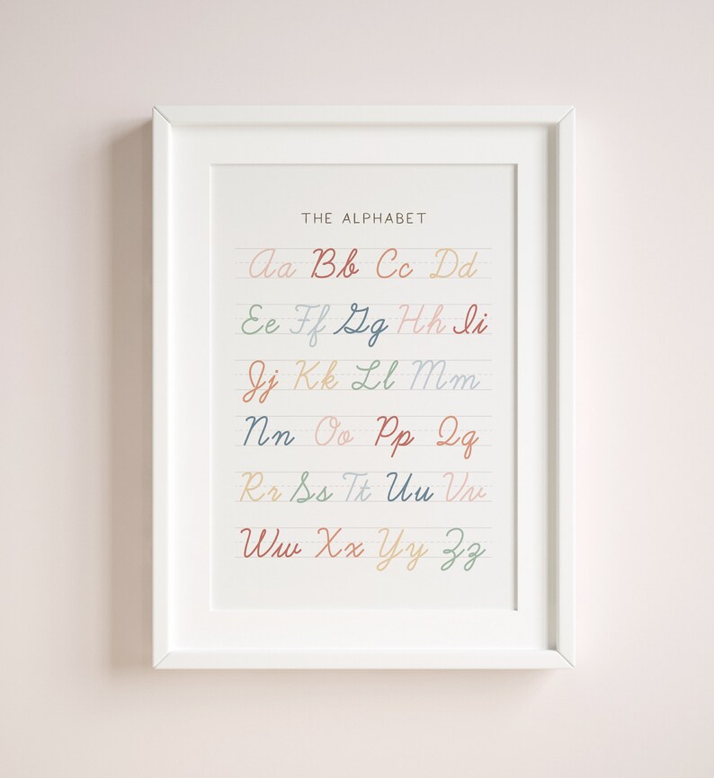 Rainbow Cursive Alphabet Poster, Handwriting Chart Print, Educational ...