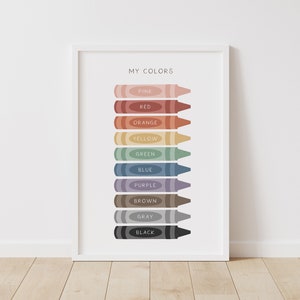 Affiche éducative couleurs, impression couleurs pastel, art mural imprimable, décoration arc-en-ciel de salle de classe, décoration d'école à la maison Montessori, téléchargement numérique