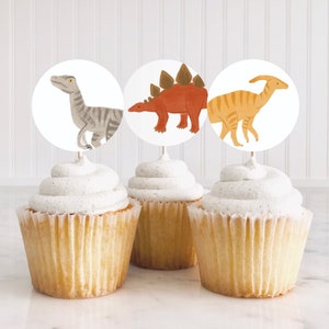 Dinosaur Birthday Party Cupcake Toppers, Printable Dinosaur Birthday Party Decorations, Birthday Favor Tags, DIGITAL DOWNLOAD image 2