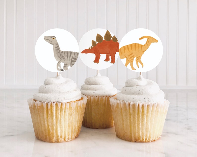 Dinosaur Birthday Party Cupcake Toppers, Printable Dinosaur Birthday Party Decorations, Birthday Favor Tags, DIGITAL DOWNLOAD image 2