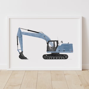 Blue Excavator Print, Boys Room Decor, PRINTABLE Construction Vehicle Wall Art, Construction Birthday Party, DIGITAL DOWNLOAD