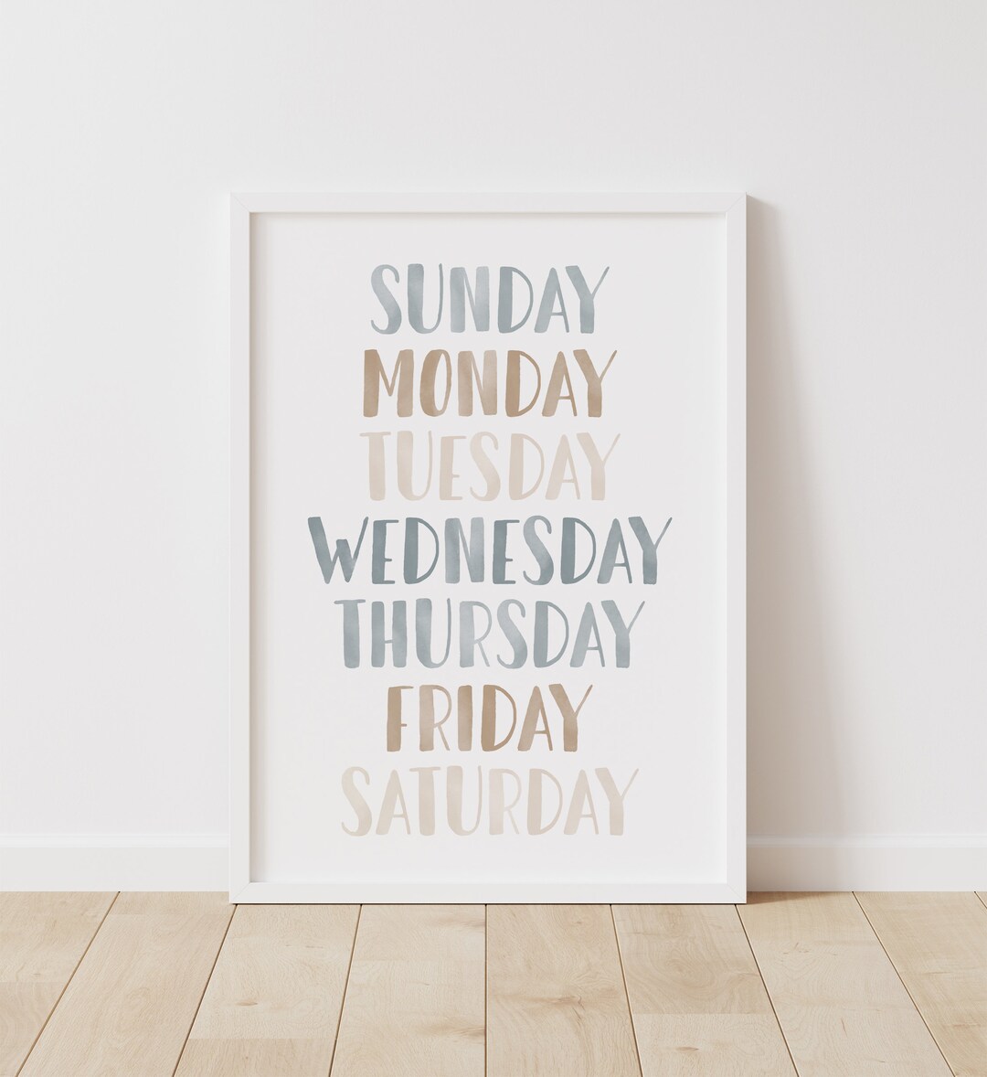 Blue Week. Sign Blue Days of the Week Print, Printable Educational Wall Art, Neutral ...