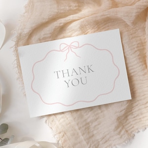 Bearbeitbare rosa Schleife Babyparty Dankeskartenvorlage, druckbare rosa Schleife gefaltet Dankeskarte, DIGITAL DOWNLOAD