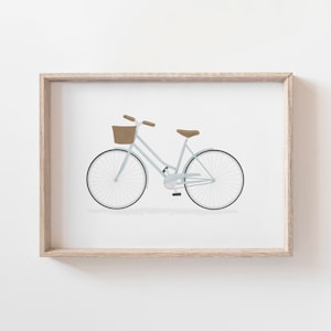 Blue Bicycle Print, Printable Vintage Bicycle Wall Art, Beach Nursery Decor, Kids Room Decor, Bike with Basket, DIGITAL DOWNLOAD