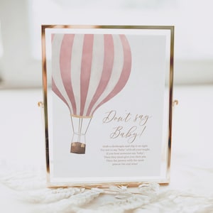 Don't Say Baby Pink Hot Air Balloon Baby Shower Sign, Printable Travel Baby Shower Game, DIGITAL DOWNLOAD