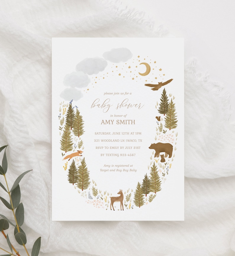 Woodland Baby Shower Invitation, Woodland Animals Baby Shower Invite, Printable Invitation Template, DIGITAL DOWNLOAD image 6