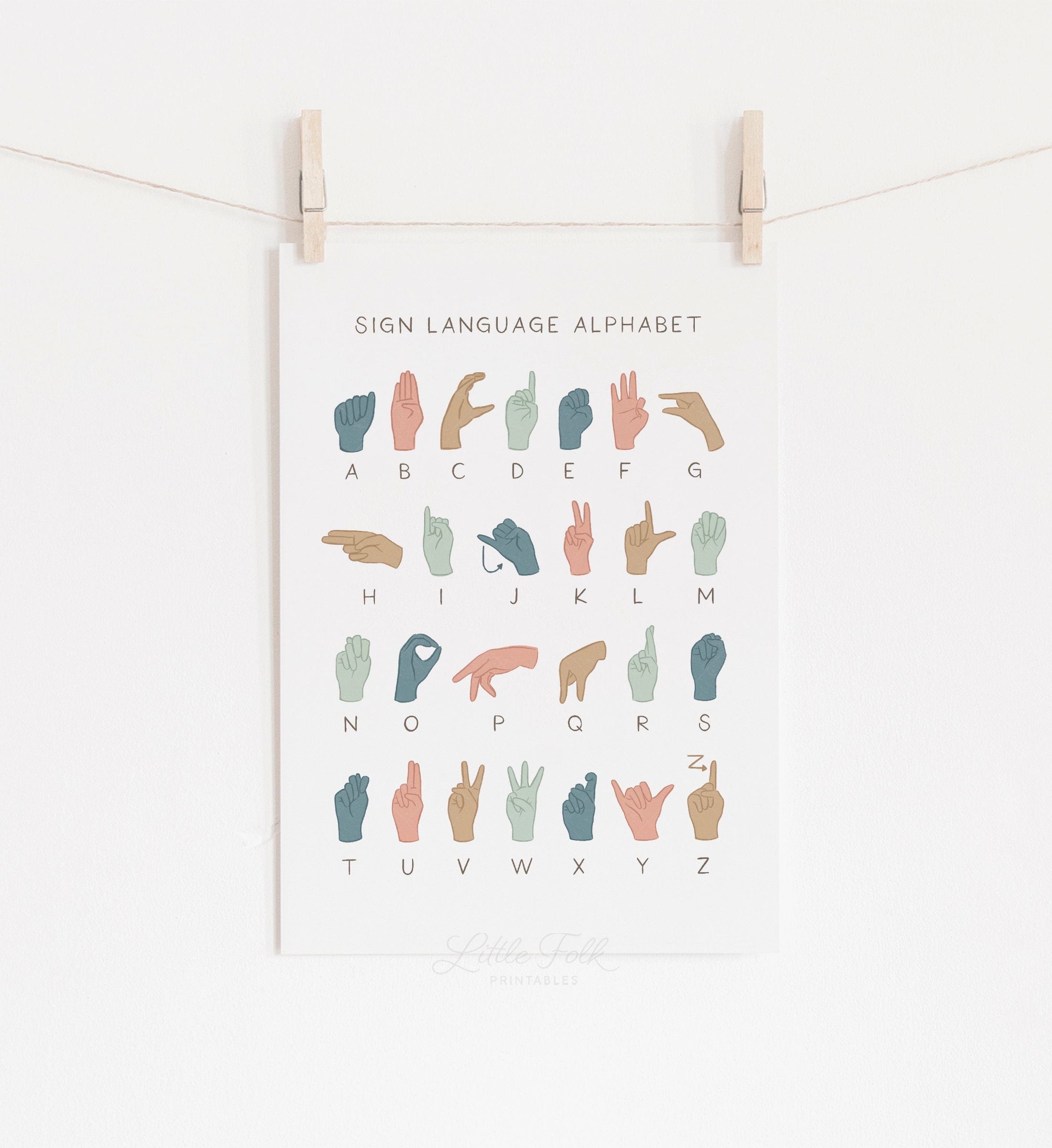 American Sign Language Poster, Printable ASL Alphabet Wall Art, Pastel ...