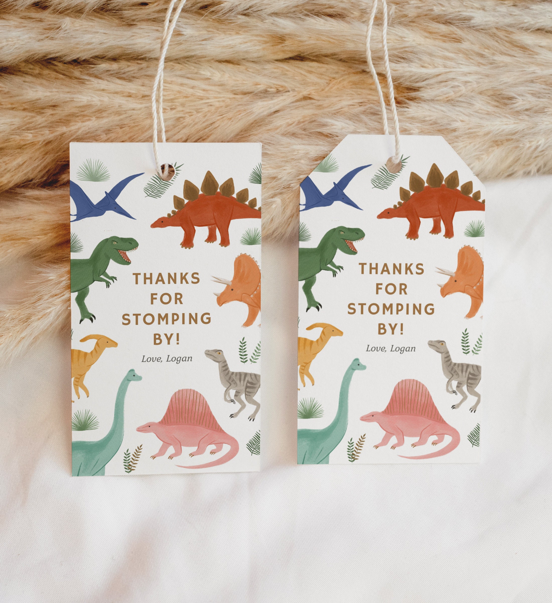 Editable Dinosaur Birthday Party Favor Tag Template, Printable Dinosaur Birthday Gift Tag, Trex Triceratops Brachiosaurus, DIGITAL DOWNLOAD