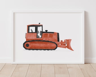 Red Bulldozer Print, Boys Room Decor, PRINTABLE Construction Vehicle Wall Art, Construction Birthday Party, DIGITAL DOWNLOAD