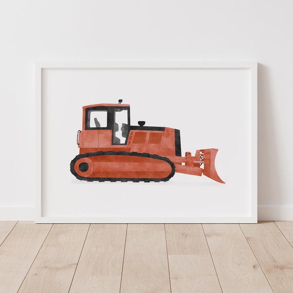 Red Bulldozer Print, Boys Room Decor, PRINTABLE Construction Vehicle Wall Art, Construction Birthday Party, DIGITAL DOWNLOAD