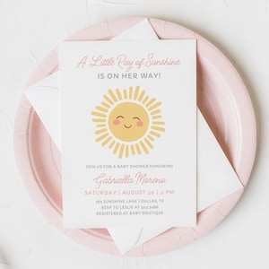 Invito per baby shower Little Ray of Sunshine Girl, modello di invito per baby shower Sunshine, DOWNLOAD DIGITALE