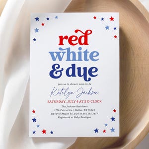Red White and Due Baby Shower Invitation Template, 4th of July Baby Shower Invite, Patriotic American Baby Shower, DIGITAL DOWNLOAD